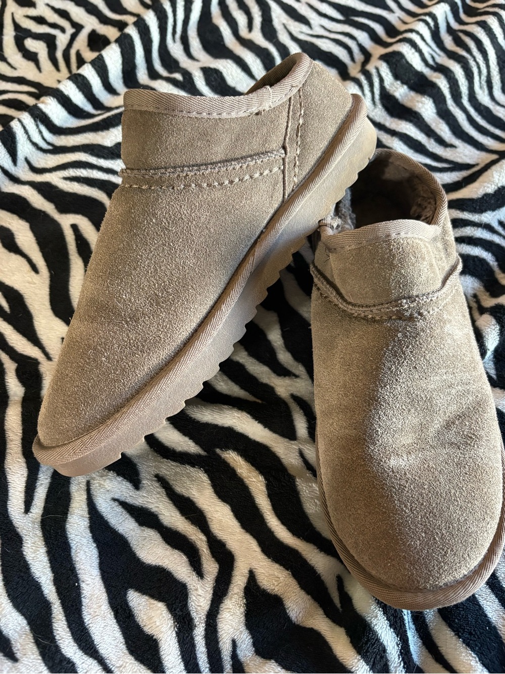 Women's Suede Slip-On Ankle Booties in Taupe